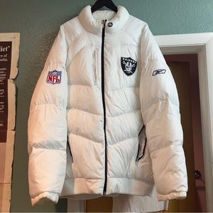 SUPER RARE Official NFL Raiders Puff Jacket SIDELINE By ReeBok in All White